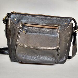 Croft & Barrow Black Leather Purse Crossbody Shoulder Bag Handbag Zippers Pocket